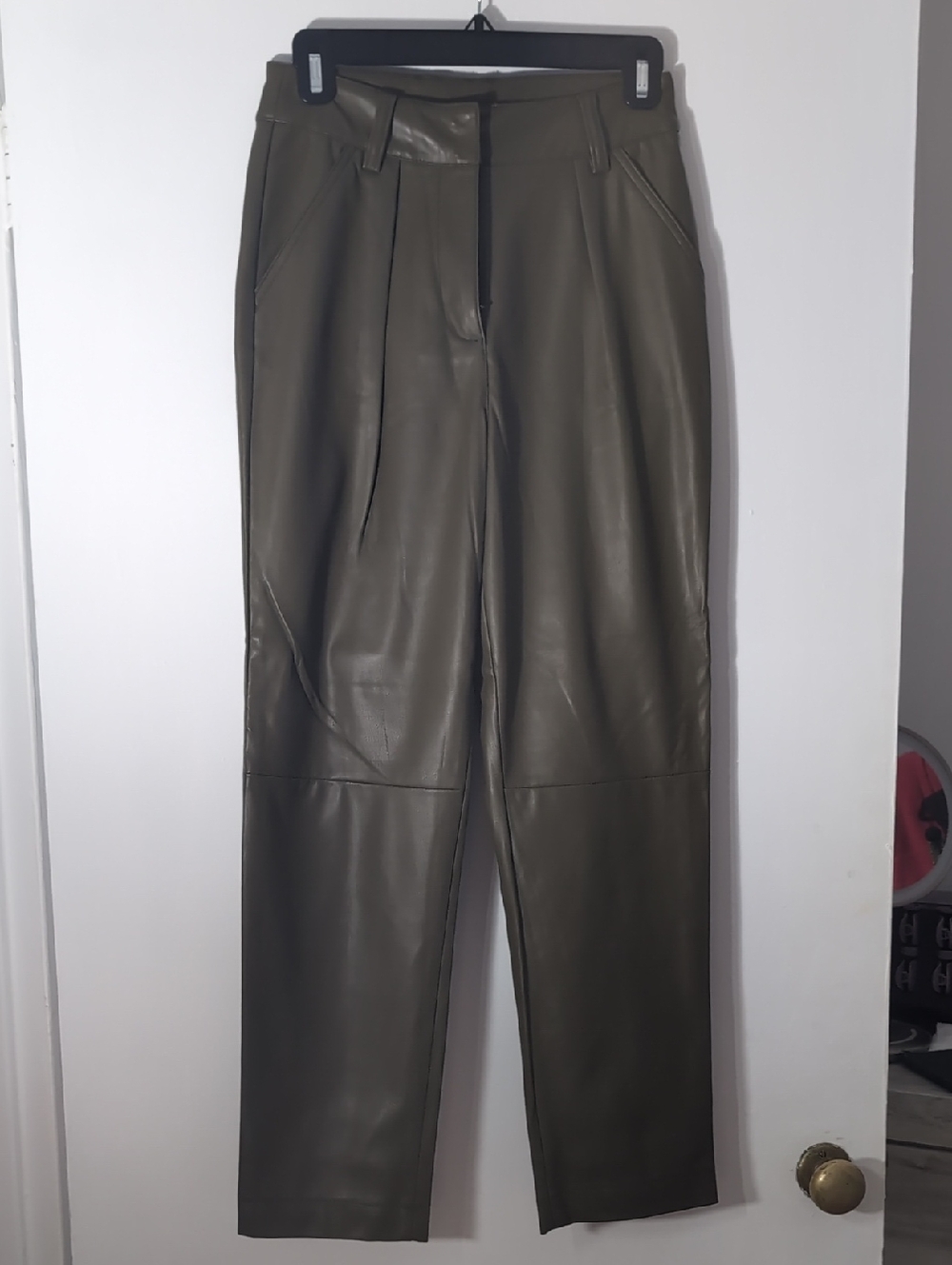 Topshop Olive Green Faux Leather Women's Pants